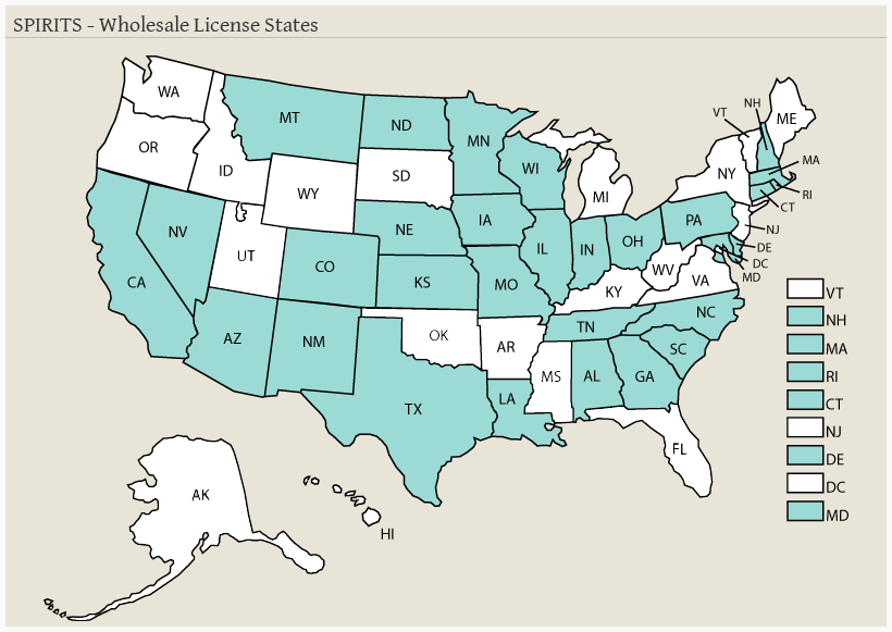 Spirits Wholesale License States